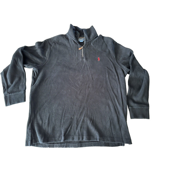 Ralph Lauren Polo XL Black w/Red Pony Quarter Zip Knit Pullover Golf Casual - Picture 1 of 11